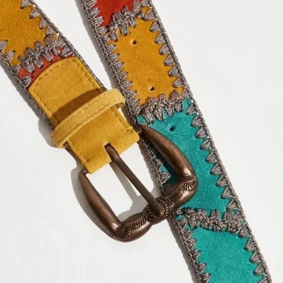 NWOT Free People Island Combo Suede Patchwork Belt S/M Z220 - Picture 2 of 2